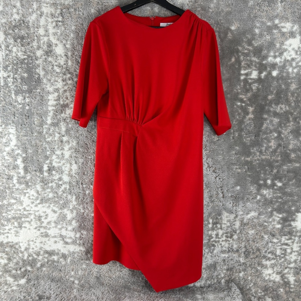 Find Size L Minimalist Casual Mini Shift‎ Dress Red 3/4 Sleeve Zip